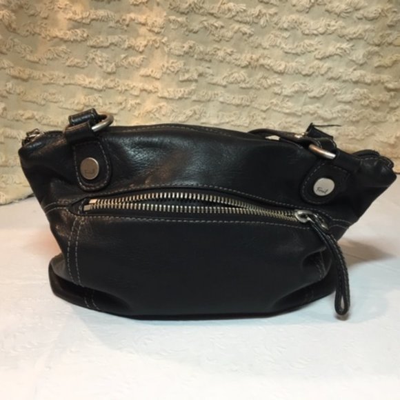 FOSSIL Black Super Soft Leather Satchel Zip Handbag Dbl Strap 13"x10" - Picture 13 of 16